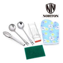 NORTON 诺顿 乐尚厨房工具6件套家用不锈钢加厚汤勺漏勺碗碟夹防烫夹防烫手套百洁布套装耐用易清洗