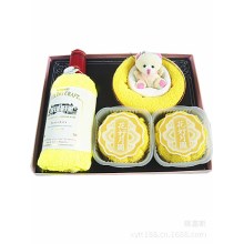 红酒毛巾套装 创意月饼造型毛巾礼盒 年会商务宴会中秋礼品定制